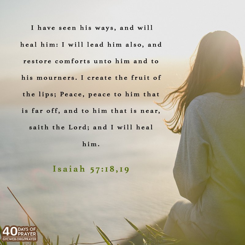 gycweb's tweet photo. Day 31: Prayer for spiritual and physical healing
May we believe in the power/promises of God to heal and restore all maladies of the spirit and body, yet may we desire His will to be done above our own that He may be glorified.
#GYC40daysofprayer https://t.co/6vIE9NySC1
