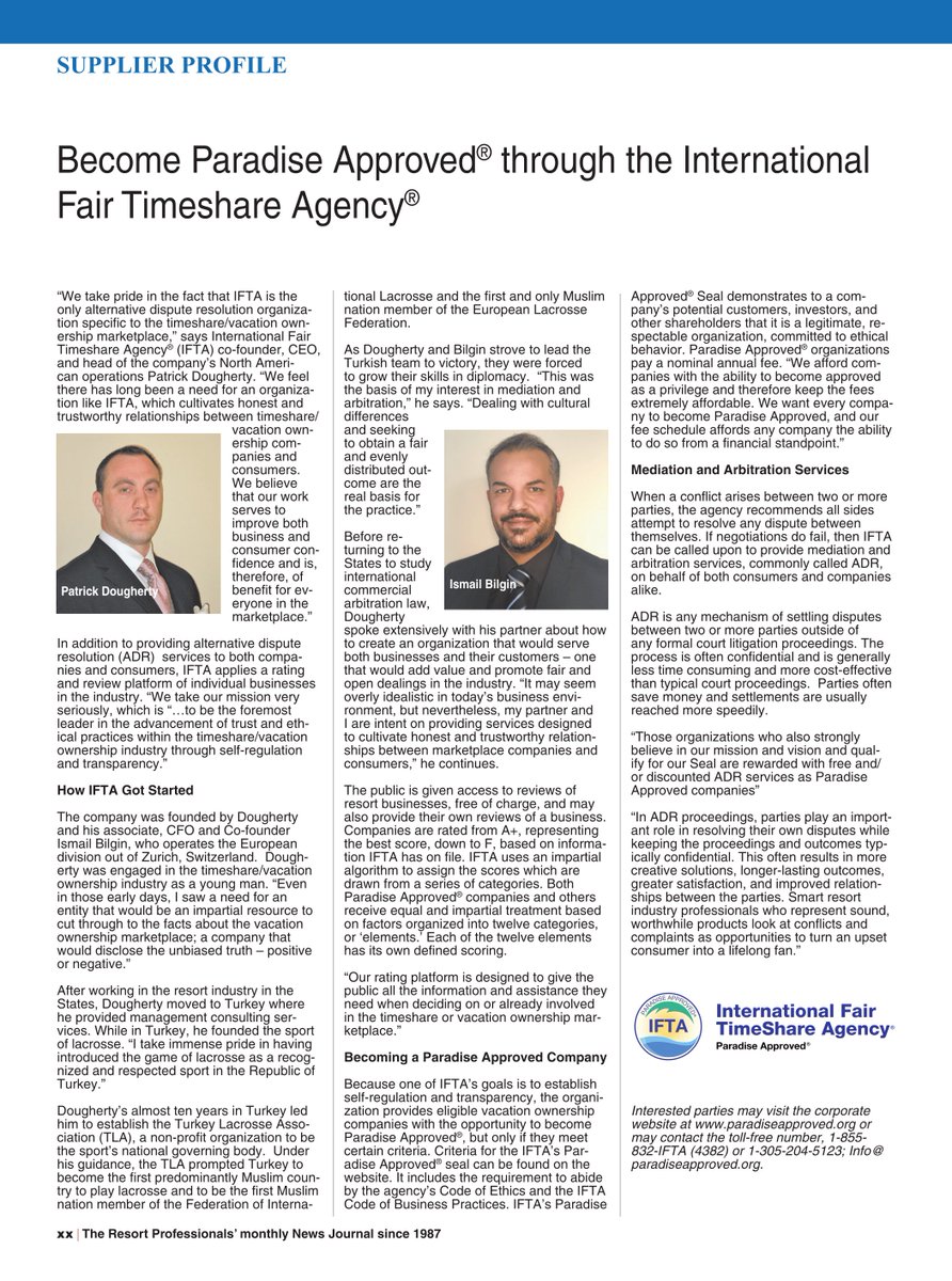 Be sure to check out our #Supplier #Spotlight article in <a href="/ResortTrades/">The Resort Trades</a> in this month's issue. 
resorttrades.com/international-…
#IFTA #Travel #ParadiseApproved #ResortTrades #Resort #Timeshare #CompanyRatings #CompanyReviews #Vacations #CoFounders #VacationOwnership #Joy #holidaytravel