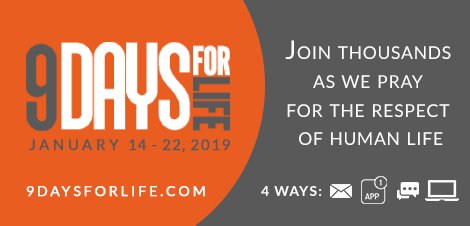 USCCB's tweet photo. On January 14, 2019, thousands of Catholics across the country will join in prayer for “9 Days for Life.” Get the details here: https://t.co/YHRZtq4sGc @usccbprolife https://t.co/qaqcQZIgEM