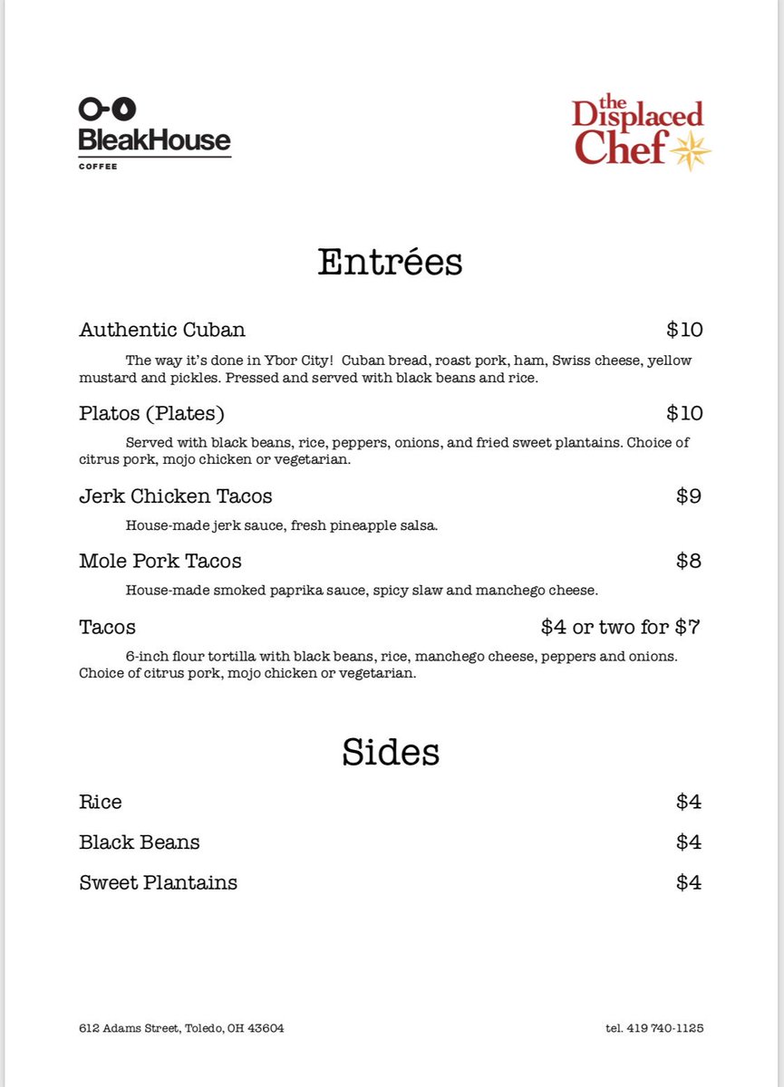 DisplacedChef's tweet photo. We’ll be cooking in the #bleakhousecoffee kitchen for lunch all week from 11-2. #downtowntoledo https://t.co/xvKRZkyXKB