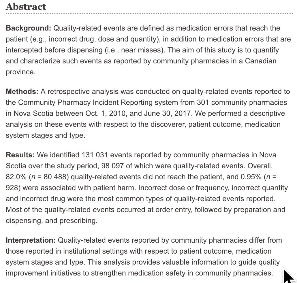 Quality-related events reported by community pharmacies in Nova Scotia over a 7-year period: a descriptive analysis cmajopen.ca/content/6/4/E6…