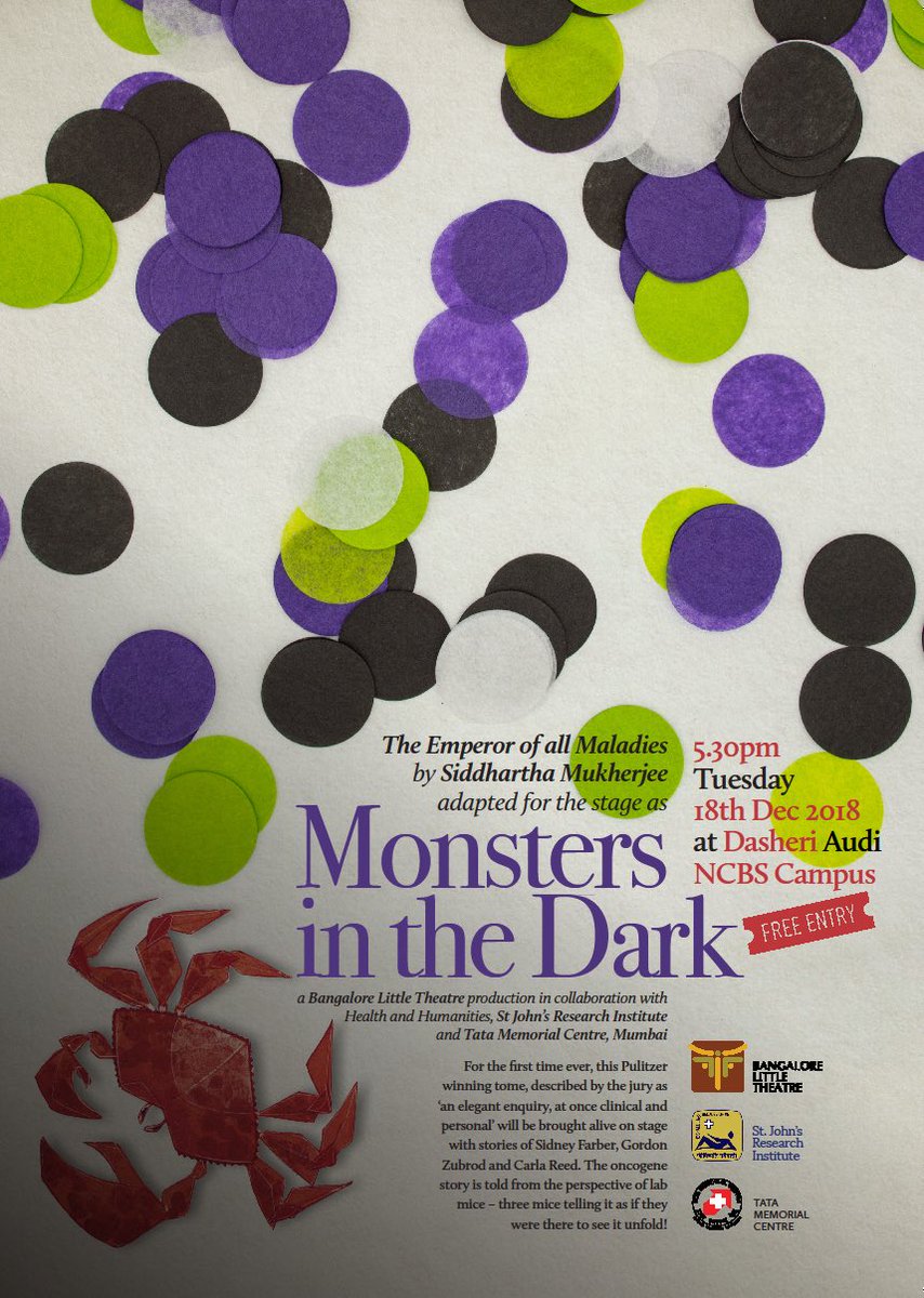 <a href="/DrSidMukherjee/">Siddhartha Mukherjee</a>’s #Pulitzer winning book ‘Emperor of all Maladies’ on history of Cancer research &amp; treatment comes to #BLiSC courtesy <a href="/blttheatre/">BLT</a>! Fantastic performance for a 
fantastic crowd! Thanks BLT <a href="/kiranshaw/">Kiran Mazumdar-Shaw</a> @CCAMP_Bangalore <a href="/NCBS_Bangalore/">National Centre for Biological Sciences</a> @inStem_India #MonstersintheDark