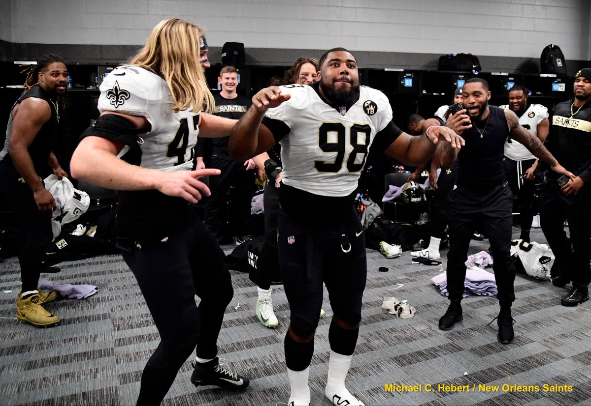Saints's tweet photo. Another win = another locker room celebration 🙌

Full gallery 📸: https://t.co/Ut3jGL4J6c

(presented by @MBUSA) https://t.co/4tUqp7CiSP