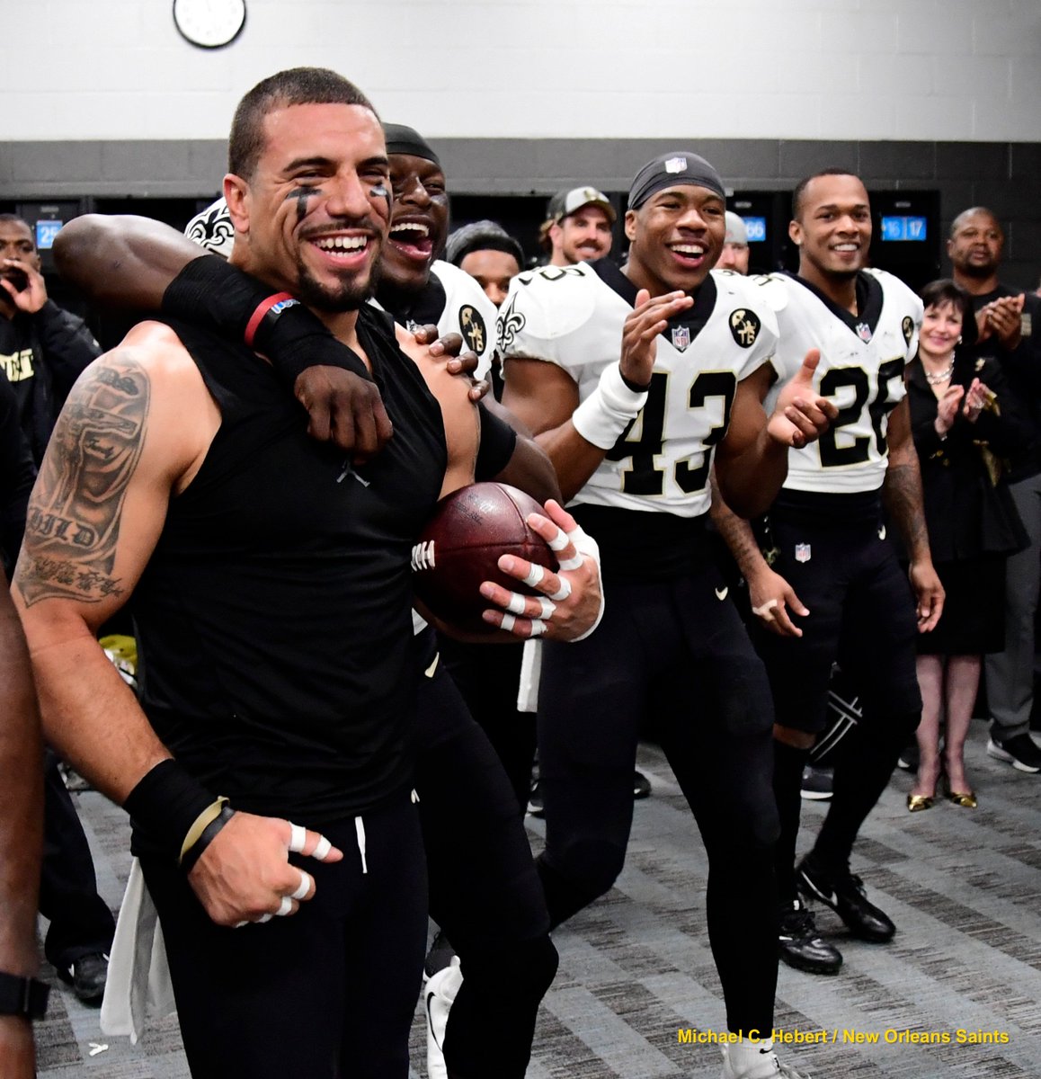 Saints's tweet photo. Another win = another locker room celebration 🙌

Full gallery 📸: https://t.co/Ut3jGL4J6c

(presented by @MBUSA) https://t.co/4tUqp7CiSP