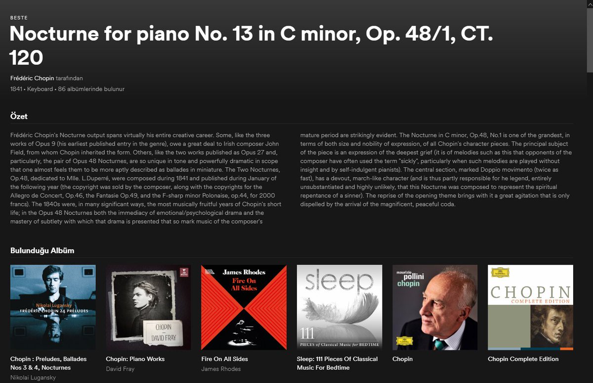 sabitkamera's tweet photo. @kiyimuzik #SpotifyClassicalWorks şimdilik sınırlı sayıda besteci için aktif.
Besteci sayfalarının sanatçı sayfalarından farkı; albüm bazında bir sınıflandırma yerine eserlere göre bir sınıflandırma yapılmış olması. Ayrıca her eserle ilgili bilgilendirmeler eser sayfalarında yer alıyor. https://t.co/4OifsV3KOa