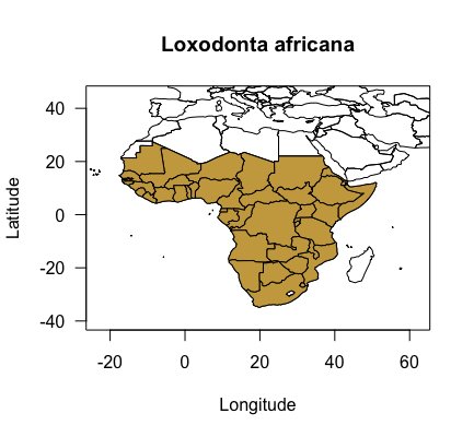 map of Africa showing African bush elephant’s native distribution