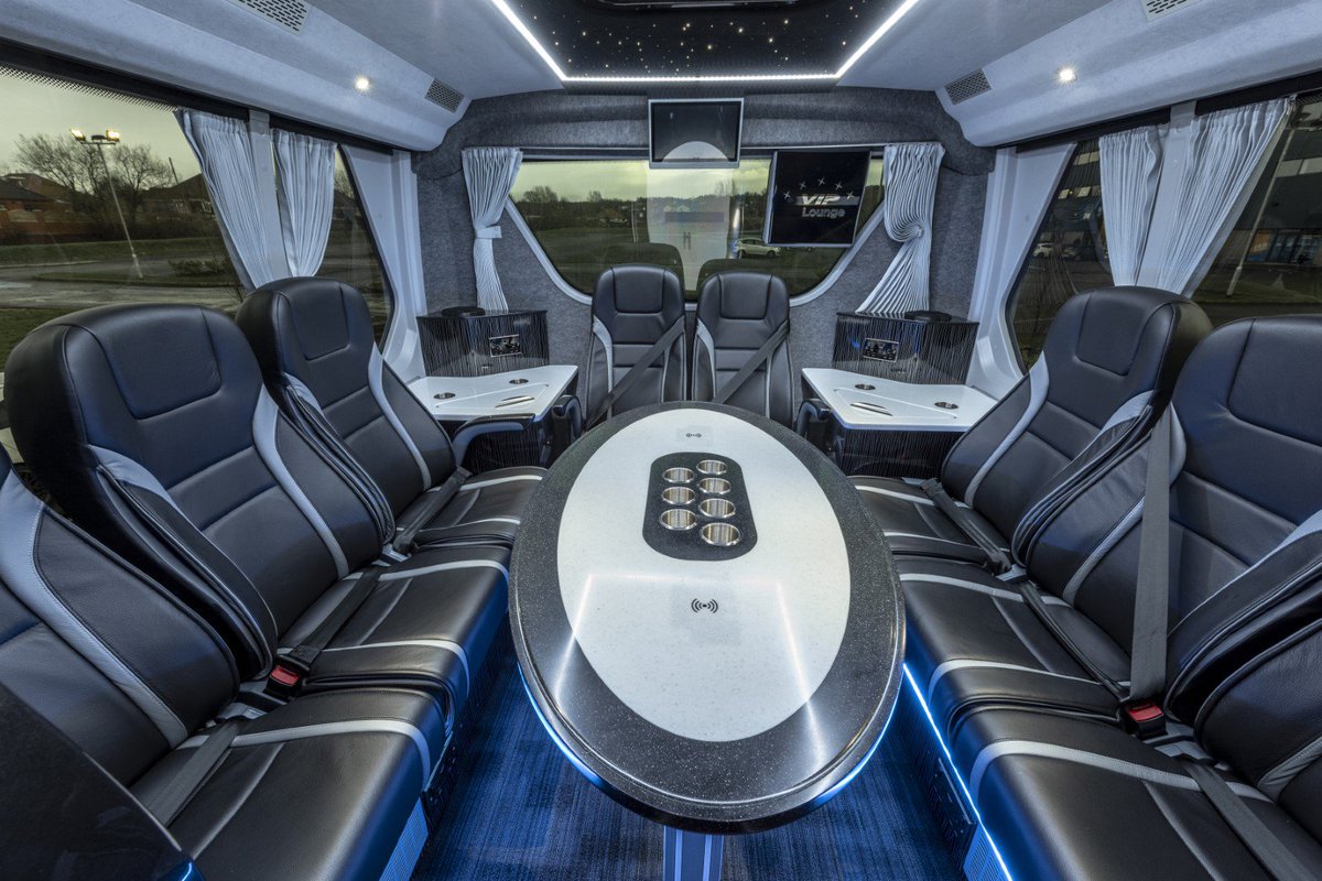 Plaxtoncoach's tweet photo. Two new Plaxton Elite i interdeck coaches for @SwansTravel are built to a VIP team specification with 42 seats, 24 of which are positioned around tables, encouraging interaction between players and coaches on route. They also have an eight-seat lounge and a galley kitchen. https://t.co/91PcGbVCs6