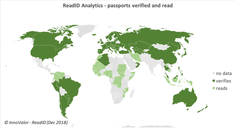 ReadID_Inverid's tweet photo. Which countries have passports with chips, and which have identity or residence cards with chips? This blog post gives an overview based on our ReadID Analytics data. https://t.co/CMOvUUNtKM #MRTD #eMRTD #ICAO #ePassports #InnoValor https://t.co/2ynk2JozBi