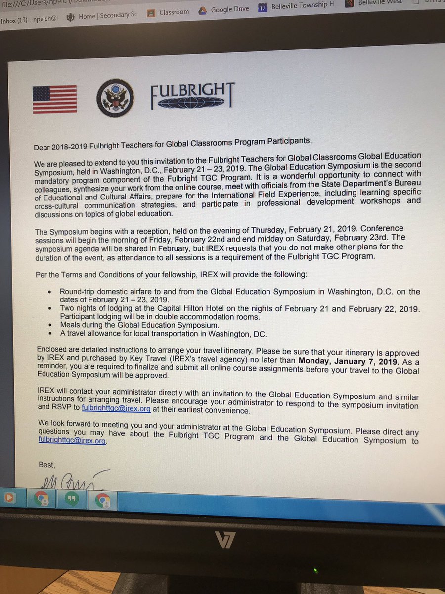 npelch's tweet photo. Ahhhhhhhh!!!! Fulbright Teachers for Global Classroom Course is complete 🥳. Next DC in Feb.  I CANNOT wait to meet my fellows in my cohort ❤️✌🏻Trying to patiently wait to hear where my international study will be🤪. Still doesn’t seem real some days. @MaroonWay201 #FTGC2018 https://t.co/lBxSriYIou