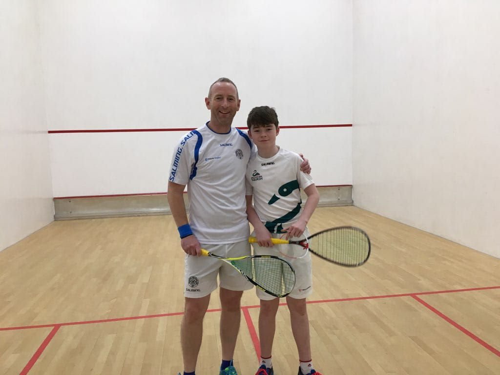 Great pictures from the @LeinsterSquash Open, where Dara O'Flynn played his son in the tournament, watched by his father. Three generations of squash players. #SquashForever