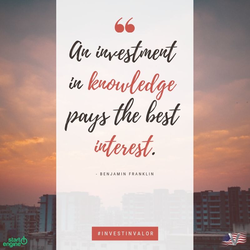 ValorousTV's tweet photo. Here's some #motivation to get you through your Tuesday. πͺπͺ
Remember to not only invest in knowledge, but #InvestInValor: https://t.co/6rrhwGjJpk
#ValorousTV #Valorous #Crowdfunding #equitycrowdfunding @StartEngineLA https://t.co/MaGoFPMvAx