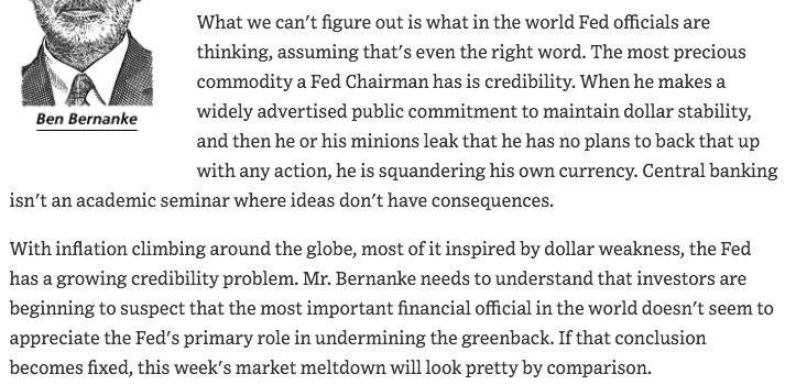 June 2008  https://www.wsj.com/articles/SB121400288407493271"What we can't figure out is what in the world Fed officials are thinking, assuming that's even the right word...Central banking isn't an academic seminar where ideas don't have consequences."
