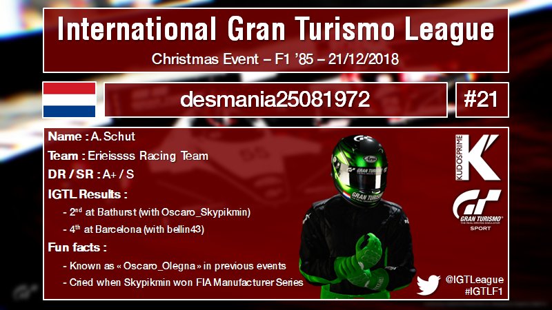 IGTLeague's tweet photo. The #IGTLF1 is in 4 Days, let's announce 4 Drivers! @Jomas_74 #JOM74, @Tidgney #TID1, @angeloschut #DES21, @DanThunderstorm #THU11 makes their way on the 1985 IGTL Croatia GP! #IGTLeague #CroatiaGP @thegranturismo @PlayStation @PlayStationFR https://t.co/kfEsKqihLk