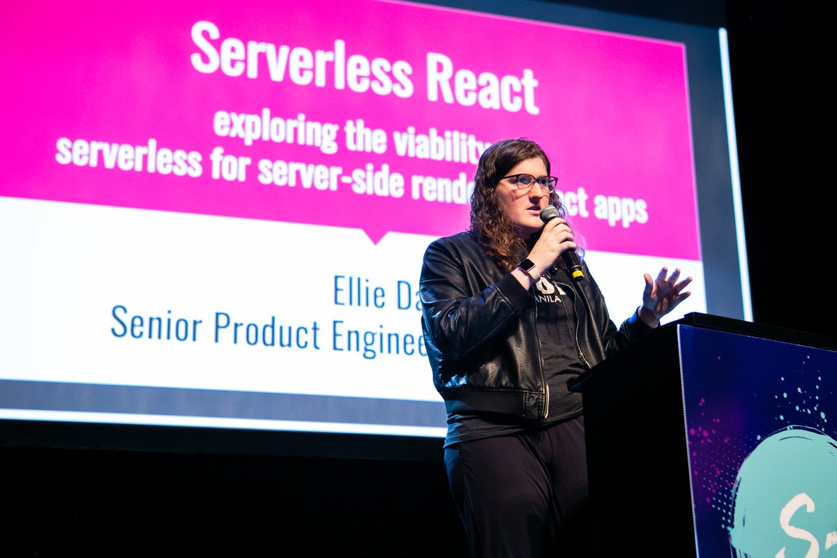 acloudguru's tweet photo. Watch @heyellieday from @atlassian speak at @Serverlessconf for her #ThinkFaaS Lightning Session about how to deploy react apps with the #serverless framework. See her session here: https://t.co/ZajTL6B68q https://t.co/XnRAUZ0PKy