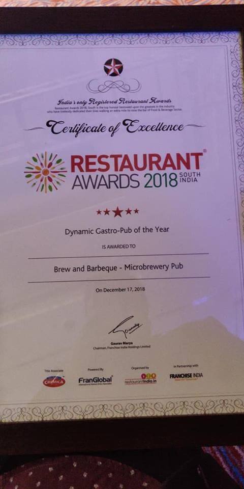 SoulSpace_In's tweet photo. We are delighted to announce that @Brewandbarbeque has won the 'Dynamic Gastro-Pub of the Year' award at the South India #RestaurantAwards2018.
This #weekend, visit us at Soul Space Arena Mall to #party with incredible delicacies, latest beats &amp; crafted cocktails. #NightLife https://t.co/HXBQQrA1rp
