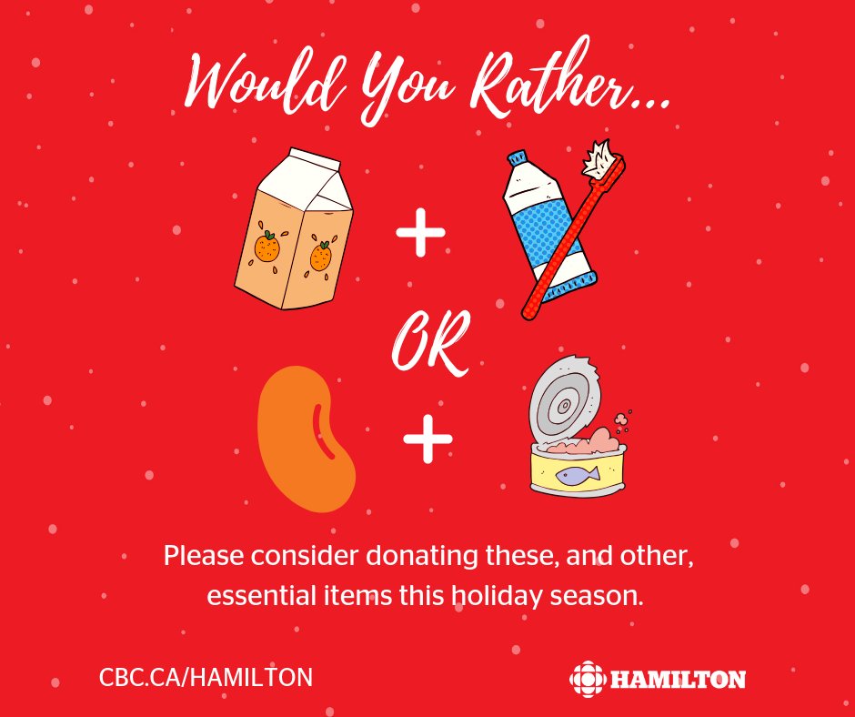 CBCHamilton's tweet photo. 12,600 individuals access food banks each month, 39% of whom are children. Please consider donating to @HFShare this holiday season. https://t.co/BIf25qu2gJ #CBCSOTSONT https://t.co/eYCYdzhyXN