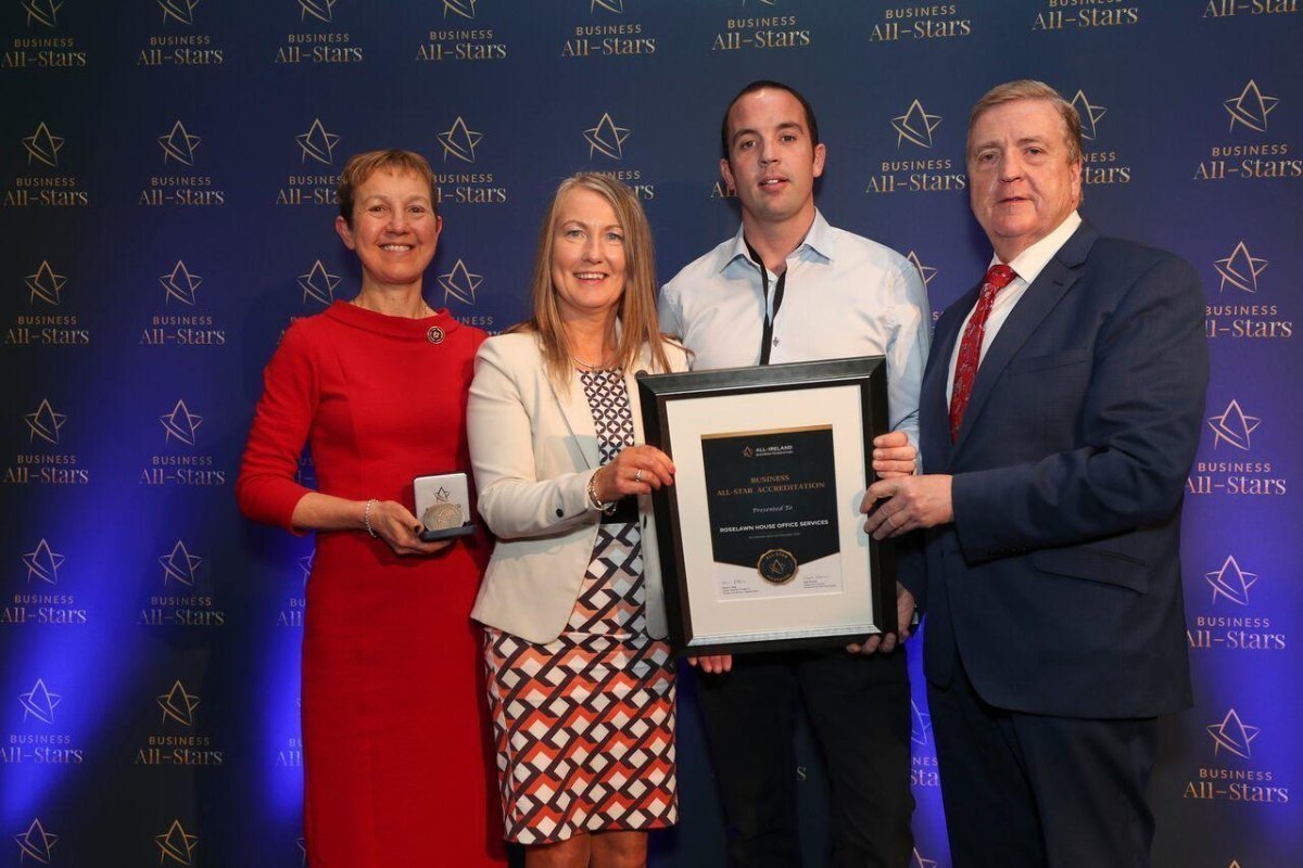 RoselawnHouse's tweet photo. We were delighted to be awarded with the coveted All-Ireland Business All-Star accreditation at Croke Park on Wednesday.  Thrilled to receive this independently verified standard mark for indigenous businesses #businessallstars https://t.co/khjs8L8kct