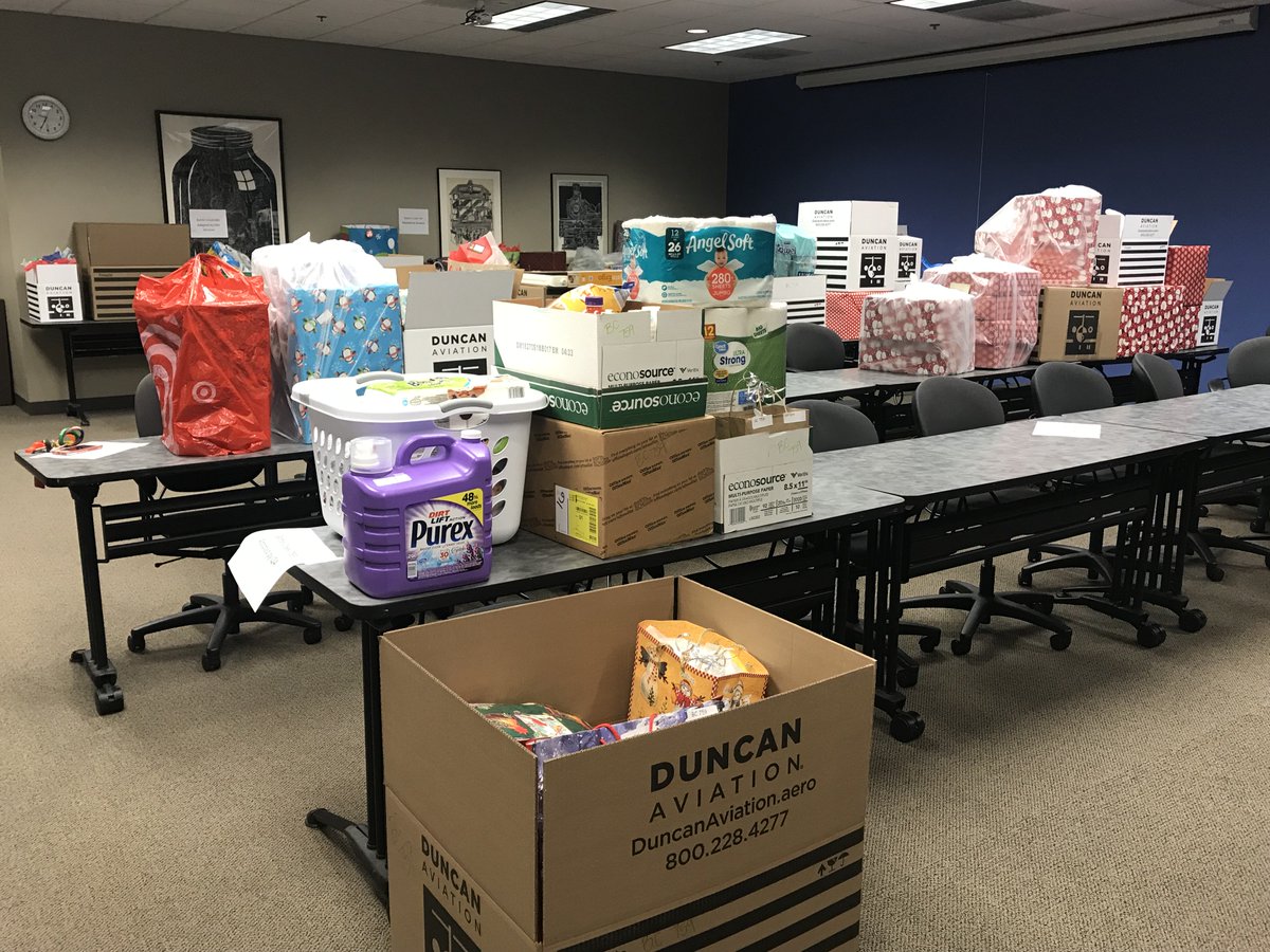 DuncanAviation's tweet photo. Our BTL facility adopted 11 families from @FamChildService, and 2 other families for Christmas. Team members were able to donate items off the families wish lists, or make a monetary donation. All 13 families received gifts, and some even received food for the holidays! https://t.co/8C17CW7MC3