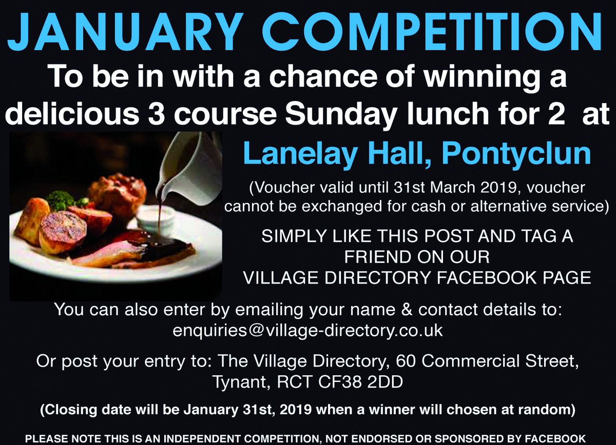 VillDirectory's tweet photo. 💥WIN WIN WIN💥 Chase away those January blues by winning a 3 course Sunday lunch for 2 at @Lanelayhall1 ENTER HERE: https://t.co/5wUjUjPwhY https://t.co/9kYOe28JbZ