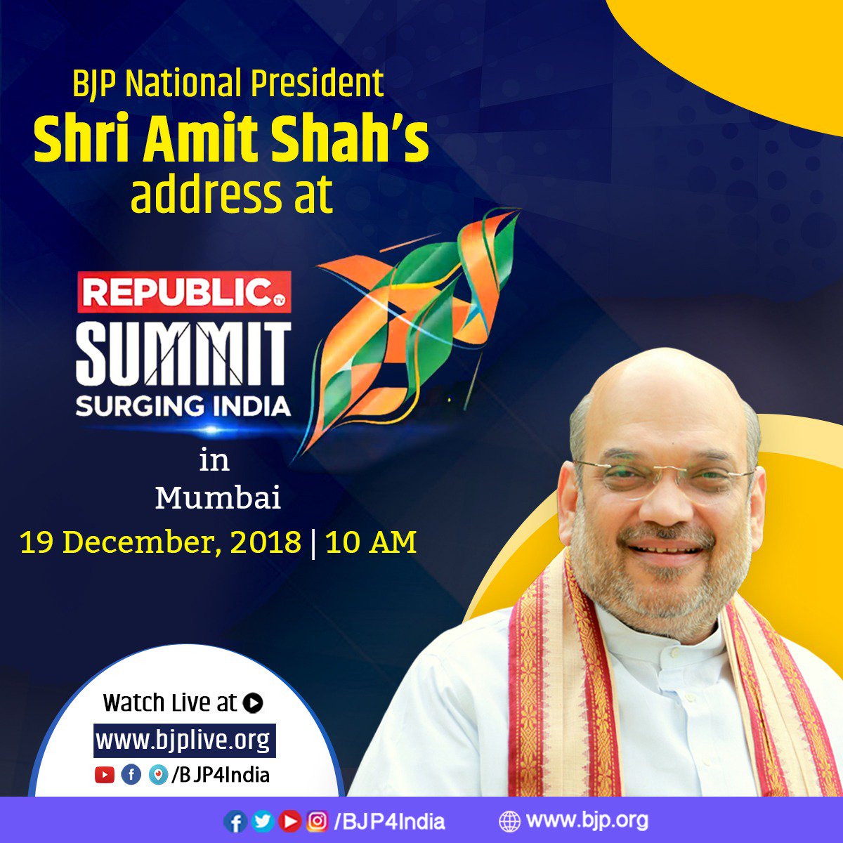 Office of Amit Shah (@AmitShahOffice) on Twitter photo 2018-12-18 17:48:25 BJP National President Shri @AmitShahs address at Republic Summit- Surging India tomorrow 19 December at 10am. @republic #ShahAtRepublicSummit Watch live at twitter.com/amitshah Fb.com/amitshah.offic… BJP National President Shri @AmitShahs address at Republic Summit- Surging India tomorrow 19 December at 10am. @republic #ShahAtRepublicSummit Watch live at twitter.com/amitshah Fb.com/amitshah.offic…