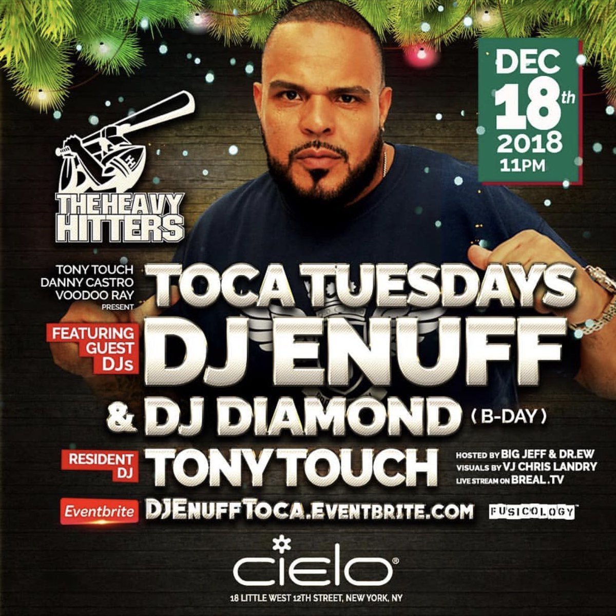 TONIGHT | The return of DJ ENUFF for one of TOCA TUESDAY'S last nights at Cielo!! We're also celebrating DJ DIAMOND spinning on his Birthday, along with DJ TONY TOUCH.