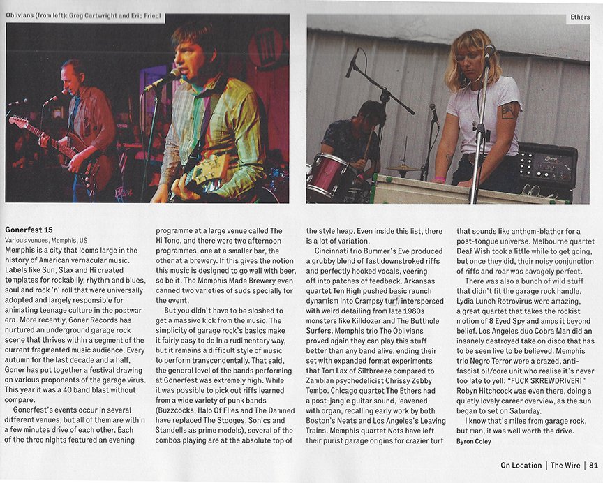 Was an honor and a thrill to have Byron Coley on hand for Gonerfest 15... here's his write-up for THE WIRE magazine... 'This year it was a 40 band blast without compare.'
