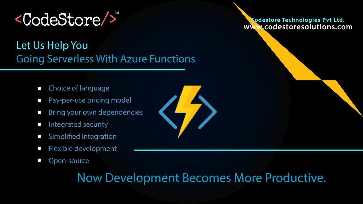 codestoresol's tweet image. Now let us help you in making Development more Productive by going Serverless CodeStore technologies private limited
#CloudFunctions #ServerlessApplication #PayAsYouGo #OpenSource #InputCodeOutput