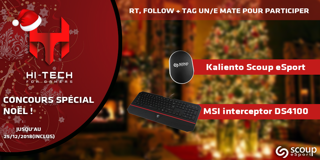 SkillCapEsport's tweet photo. Pour fêter #Noël sur Twitter, avec notre partenaire @ScoupEsport nous décidons de vous organiser un #concours #giveaway d'un #Kaliento personnalisé &amp; d'un clavier #gaming 🎁🔥🎅

Pour participer 🍀:
✅Suivre @ScoupEsport &amp; @TeamHiTechfr 
✅RT &amp; Like le Tweet
✅TAG un(e) ami(e) https://t.co/UmwGAuRf2R