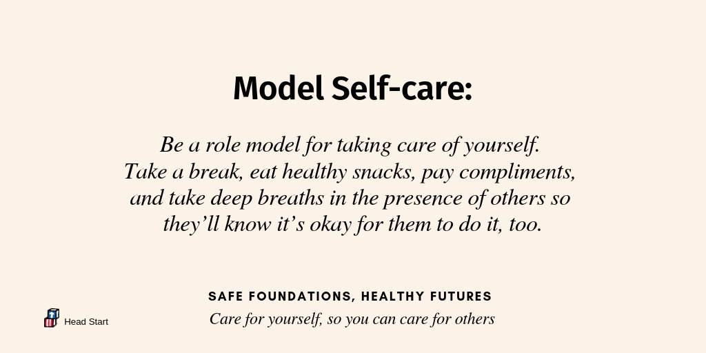 HeadStartgov's tweet image. #ProgramLeaders: Help staff to see you as a leader prioritizing your own self-care. Prioritizing self-care will help you deal with crises that arise more thoughtfully and show staff it is okay to care for themselves. #HeadStartSafe