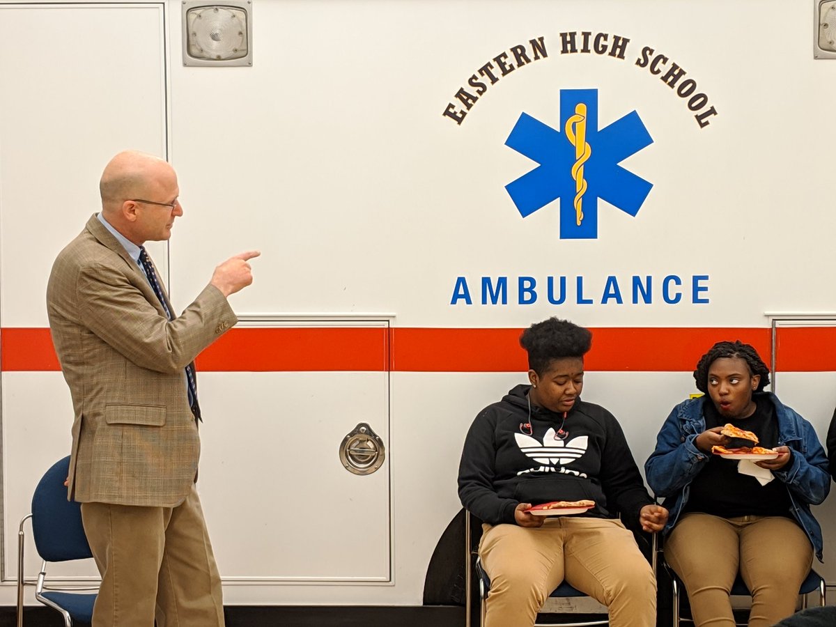 CompaniesCare's tweet photo. Our thanks to Dr. William Raboff for coming to @EasternHS to speak with @EasternHMSA about college and career. https://t.co/lVNMwIa6sh