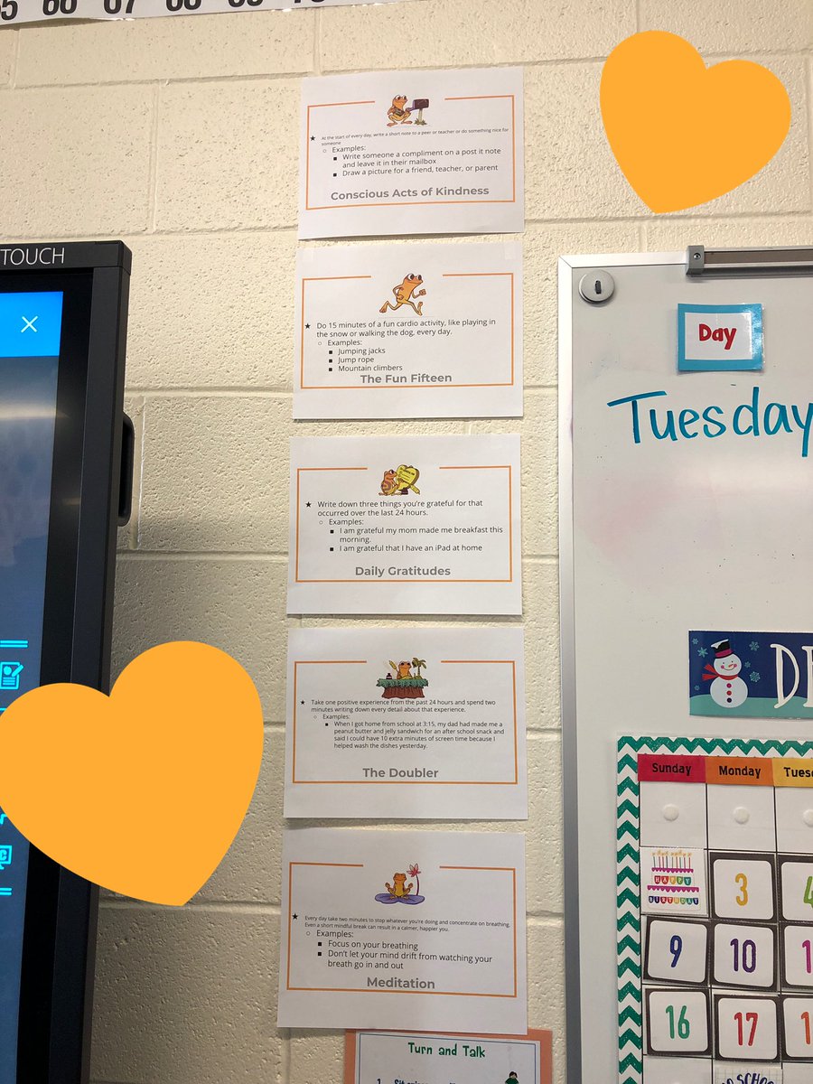 DirksenSquad's tweet photo. This week Dirksen students are using announcements as a time to reteach the #5habitsofhappiness in preparation for our all school #21daychallenge #21daysofhappiness #weareDirksen #54happiness #happinessadvantage https://t.co/kiiMkTUenB