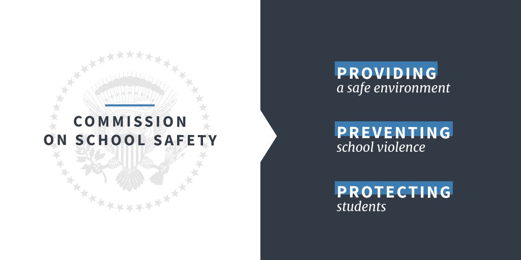 WhiteHouse45's tweet photo. Following the tragic shooting in Parkland, Florida, President Trump established the School Safety Commission to make recommendations on preventing violence in our schools. 

Today, the Commission released its report: https://t.co/4gfZ9zBzpU https://t.co/QI84CtCRdv