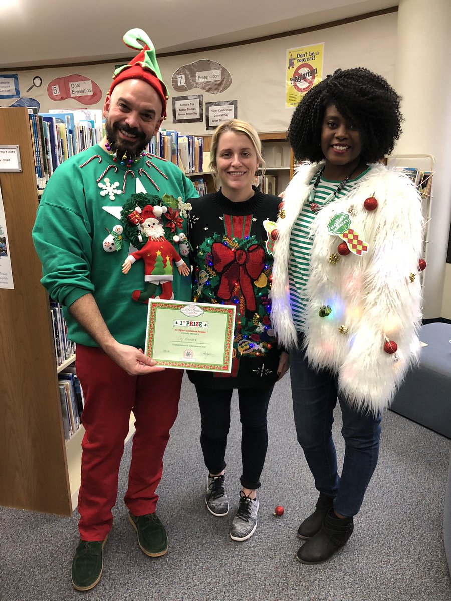 LiterateLife's tweet photo. Ugly Sweater contest winners! #sjslearns https://t.co/ODvWt6Gq8L
