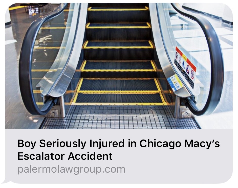 palermolawgroup's tweet photo. Horrible. Another avoidable tragedy? For more information on this visit us online at PalermoLawGroup. #chicago #macyschicago #macysstatestreet #escalator #escalatorfail #escalatoraccident #escalatoraccidentattorney #escalatoraccidentlawyer #PalermoLawGroup #chicagolawyers https://t.co/XPLbGz7XrK
