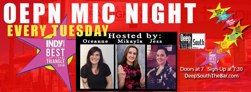 It's Open Mic night here at Deep South - Tell your talented friends to get down here and show off for us - or if you're the talented friend, same goes for you! Performances start at 7:30pm.