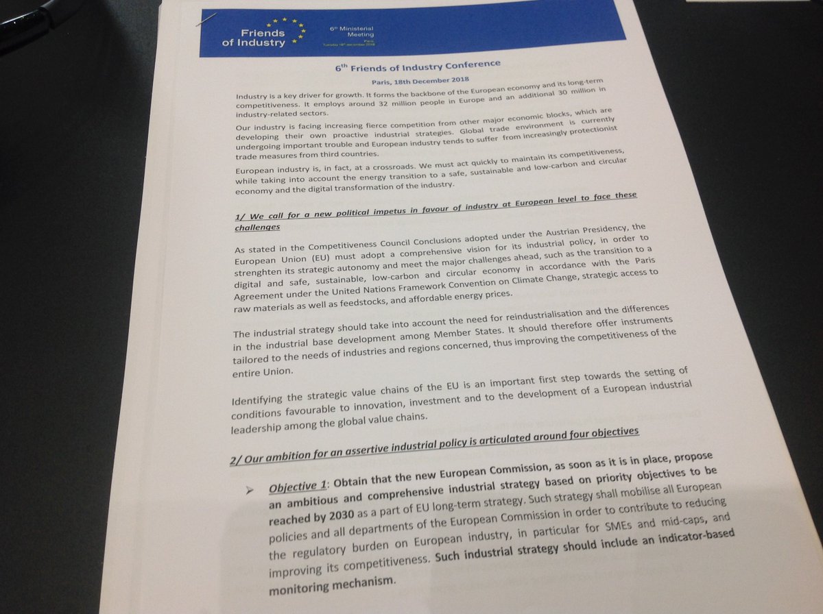 Industry4Europe's tweet photo. Ministerial Declaration of #FriendsofIndustry aptly calls on next @EU_Commission to propose an ambitious and comprehensive 🇪🇺
#IndustrialStrategy with objectives to be reached by 2030 and an
indicator-based monitoring system! #industrie https://t.co/AXslnskOy6