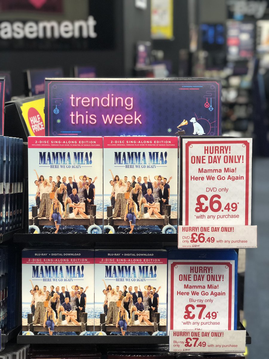 🚨 DAILY PRICE CRASH 🚨

Get your copy of <a href="/mammamiamovie/">Mamma Mia</a> #HereWeGoAgain on DVD &amp; Blu-Ray for half price! TODAY ONLY. 

We’re open until 8pm tonight so get it while you can!