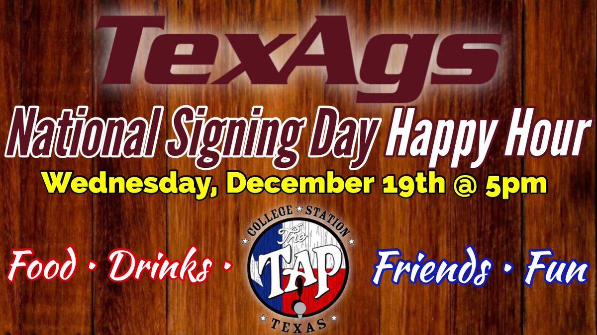 The ⁦<a href="/TexAgs/">TexAgs</a> ⁩ signing day gathering tomorrow at 5:00!! ⁦<a href="/TexAgsRadio/">AH</a>⁩  ⁦<a href="/TA_Recruiting/">TexAgs Recruiting</a>⁩  ⁦<a href="/billyliucci/">Billy Liucci</a>⁩ ⁦<a href="/R_Brauninger/">Ryan Brauninger</a>⁩  ⁦⁦<a href="/Zone_416/">Hunter Shurtleff</a>⁩