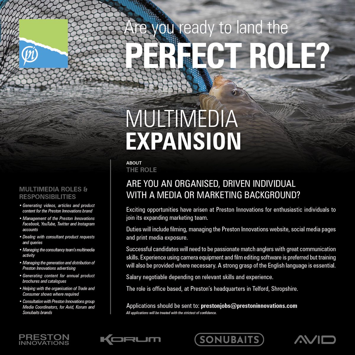 Preston Innovations (@prestoninnov8) on Twitter photo Are you ready for the perfect role??? An exciting opportunity has opened up in our media department! If you think youโve got what it takes then send your applications to; prestonjobs@prestoninnovations.com #coarsefishing #prestoninnovations #matchfishing #job #opportunity #pi Are you ready for the perfect role??? An exciting opportunity has opened up in our media department! If you think youโve got what it takes then send your applications to; prestonjobs@prestoninnovations.com #coarsefishing #prestoninnovations #matchfishing #job #opportunity #pi