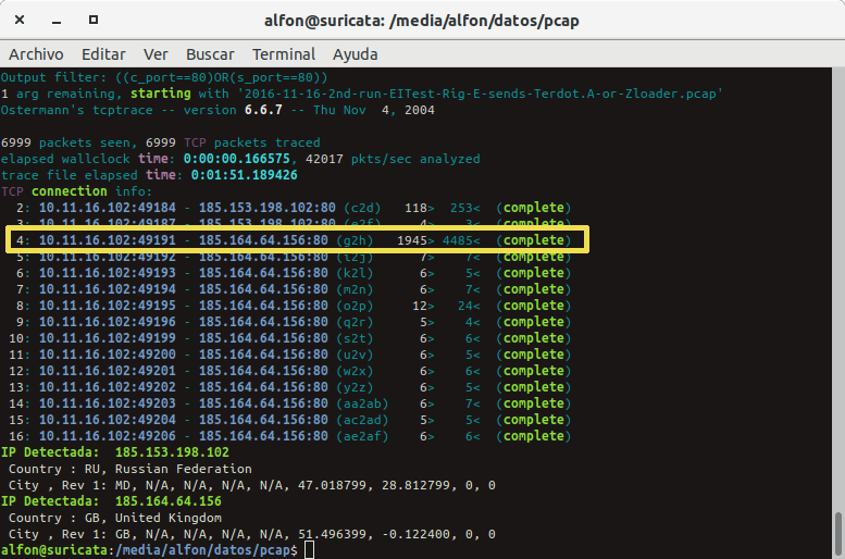 seguridadyredes's tweet photo. #tcptrace, #ccze y las Estadísticas conexión 4. (-o4)
#tcptrace -Wlr -o4 -Z -Dsnl er.pcap | ccze -m ansi
&
#tcptrace -zxy -n -b -u -c "-fport<1024" -xtraffic"-T" er.pcap https://t.co/96cot3V3GA