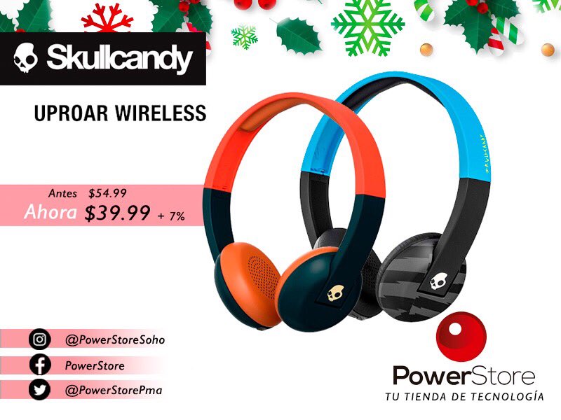PowerStorePma's tweet photo. Los regalos para #Navidad están en @PowerStorePma 
Los #UproarWireless #Skullcandy son ideales para regalar, un sonido y una comodidad espectacular.
Ven por los tuyos y sumérgete en un #SonidoEspectacular #SienteLaExperiencia https://t.co/1SyDZQo828