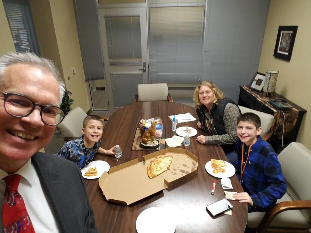 WMJH Jaguars Aidan and Gavin having a power lunch with Mrs. Cobb and Dr. Robertson to discuss ways to increase kindness and decrease bullying. #wmjhpride #katyisd #BeTheLegacy