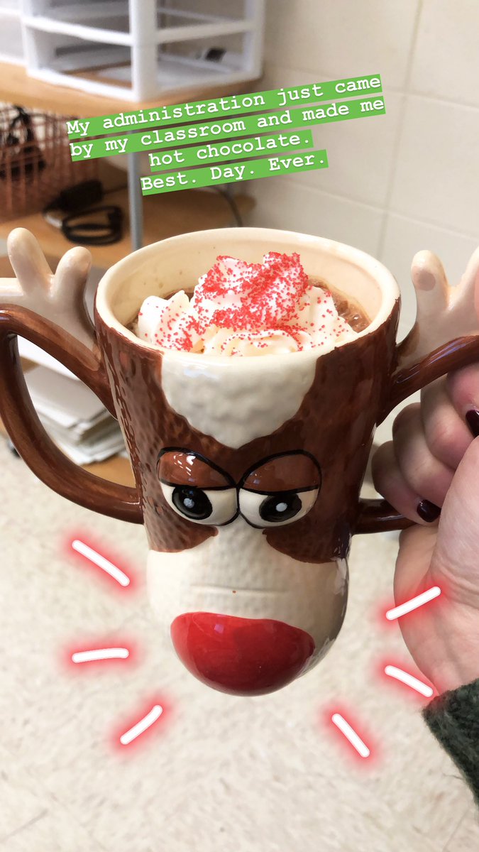 AllieBeldin's tweet photo. Shoutout to my administration for coming by my classroom today to make me hot chocolate! My students could tell I had more sugar in me than usual....๐ #Justcallmebuddytheelf #sugarforbreakfast #GOODMORNINGSTUDENTS https://t.co/sRwlklbmIu