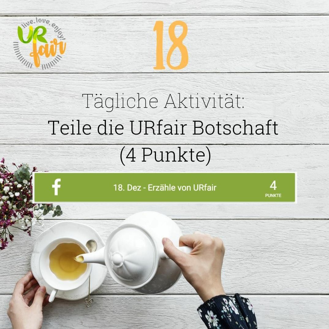 urfairshop's tweet photo. Und bei unserem #URfair #Advent #Gewinnspiel bekommst du auch noch Punkte dafür und erhöhst damit deine Chancen auf einen Gewinn! 🙂 https://t.co/KoAUolFGp3 https://t.co/KKjMmphV53