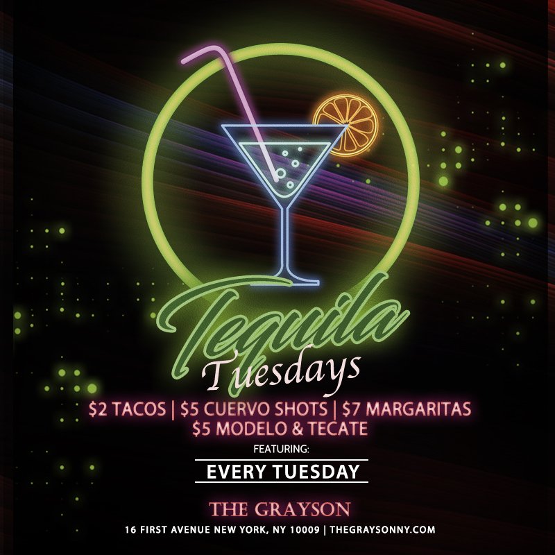 TheGraysonNY's tweet photo. It's Tuesday! Time for some awesome specials!
#thegrayson #TheGraysonNY #TheGraysonNYC #nycbar #newyorkbar #newyorkbars #nycbars #nycparty #manhattan #eatnyc #nyceats #drinknyc #newyorkcity #tequila #tuesday #tacos #drinks #food #lowereastside https://t.co/83F7dDXtQ8