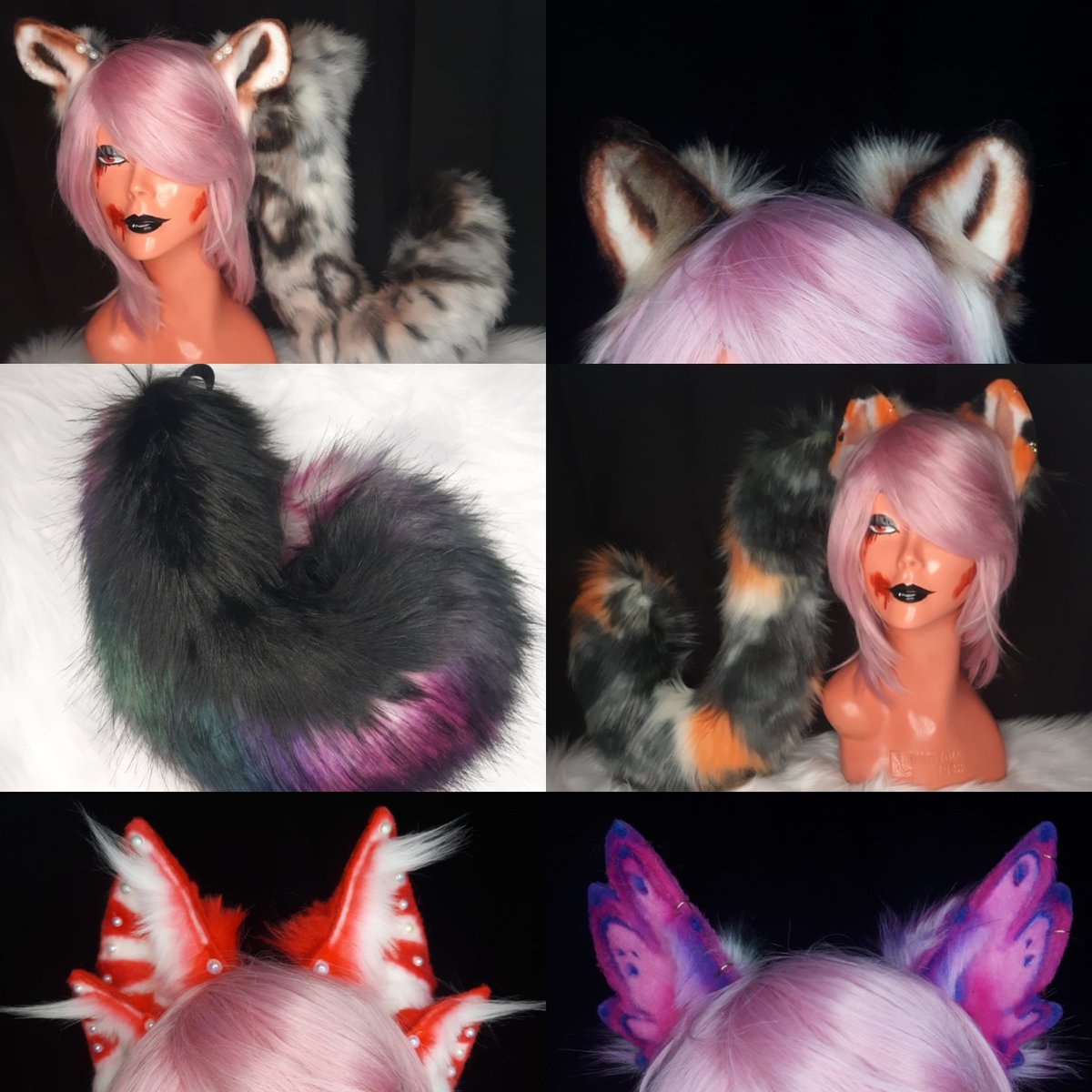 BInfested's tweet photo. I have multiple things available for sale! Snow leopard set $130, calico cat set $130, natural wolf ears $40, galaxy husky tail $50, peppermint kitsune ears $115, and pink bird ears $60
#batinfested #petplay #furry #wolfears #catears #fursuit https://t.co/MCKopoFrWu