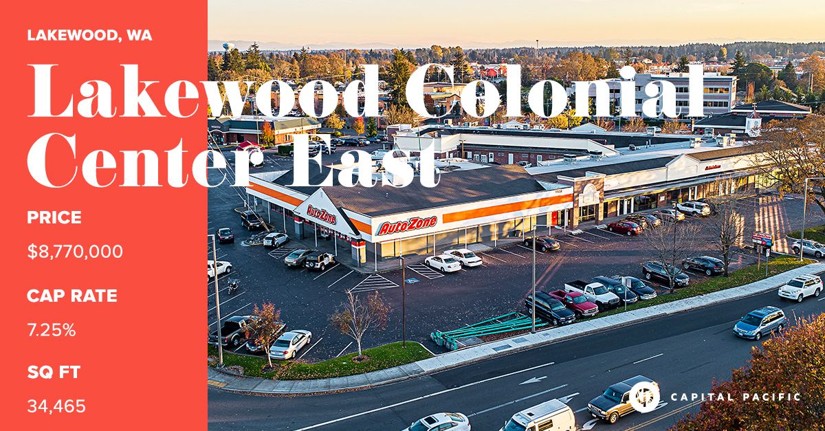 CapitalPacific's tweet image. New to the market! Lakewood Colonial Center East is a 94% occupied retail center located in a strong retail and medical submarket of Lakewood, WA. 
For more info:  buff.ly/2BrsawA #CRE # Available #RetailCenter #Medical #Healthcare