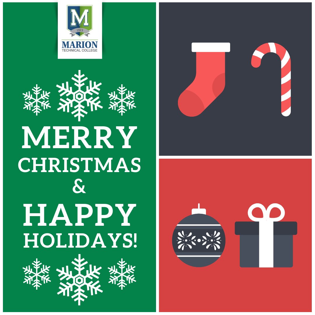 MyMarionTC's tweet photo. Merry Christmas and Happy Holidays from our Marion Technical College family to yours. #MTCStrong #GoMarionTC https://t.co/H6r1MHbIdA