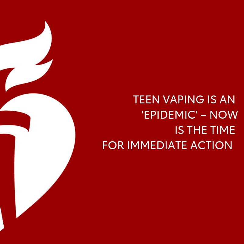 AmHeartAdvocacy's tweet photo. The increase in teens vaping is unlike anything researchers have ever seen. We commend the @Surgeon_General, @SGottliebFDA & @SecAzar for calling on all communities to confront the epidemic of e-cigarette use. #NoEcigs4Kids #SGPledge https://t.co/VWkWGjeMd5 https://t.co/0i88ry4cEO