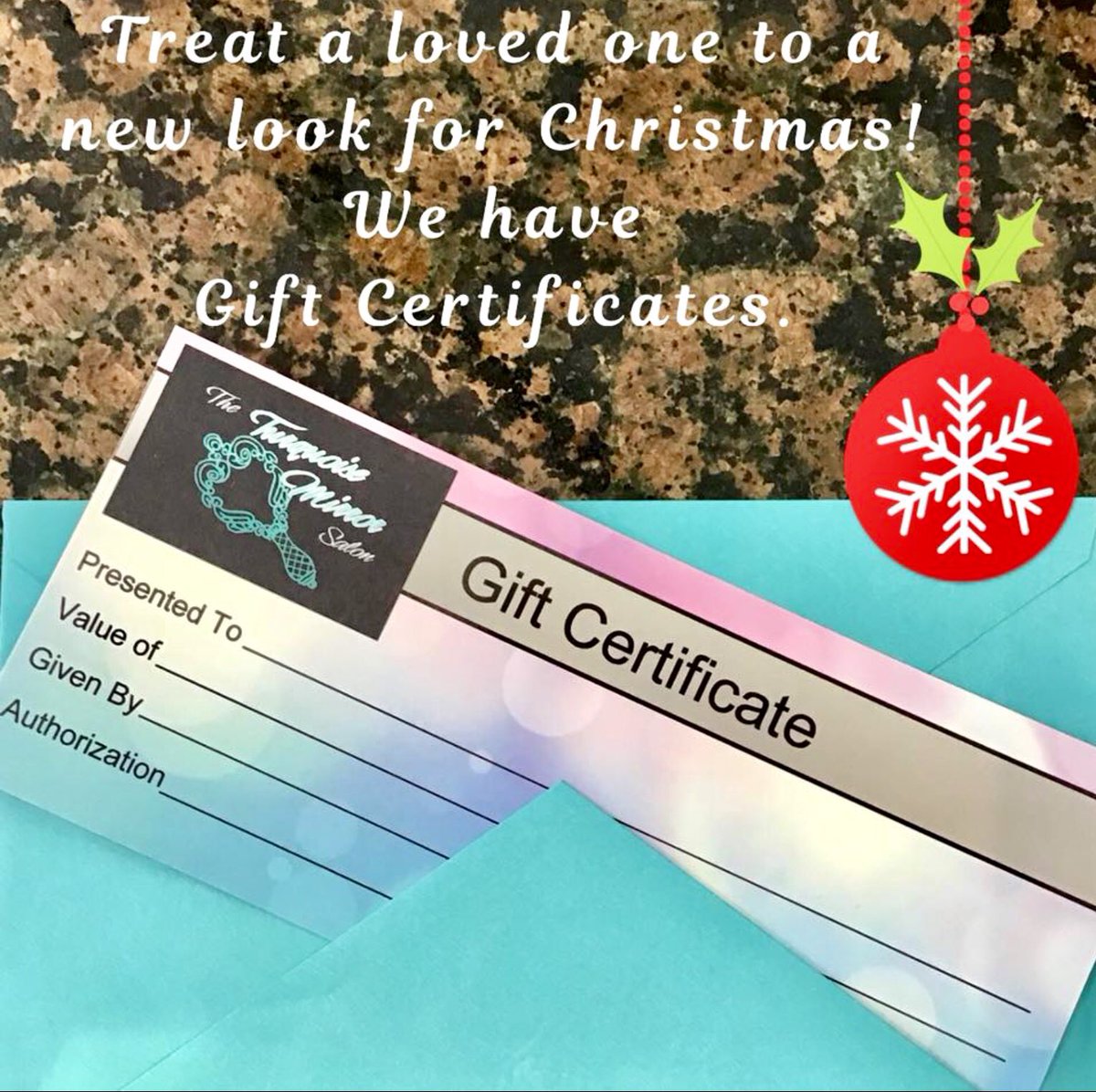 MirrorTurquoise's tweet image. With Christmas quickly approaching, maybe you are still searching for the perfect gift.  We have gift certificates!                                    #perthcounty #stratfordon #hairsalon #christmas #perfectgift #haircutandcolour #giftcertificates